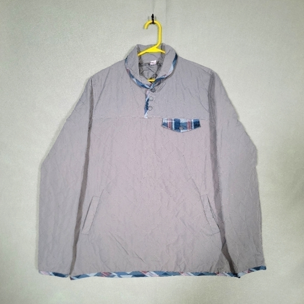 CHICYEA Womens Gray/Blue Snap Up Quilted Pullover Jacket Size Large